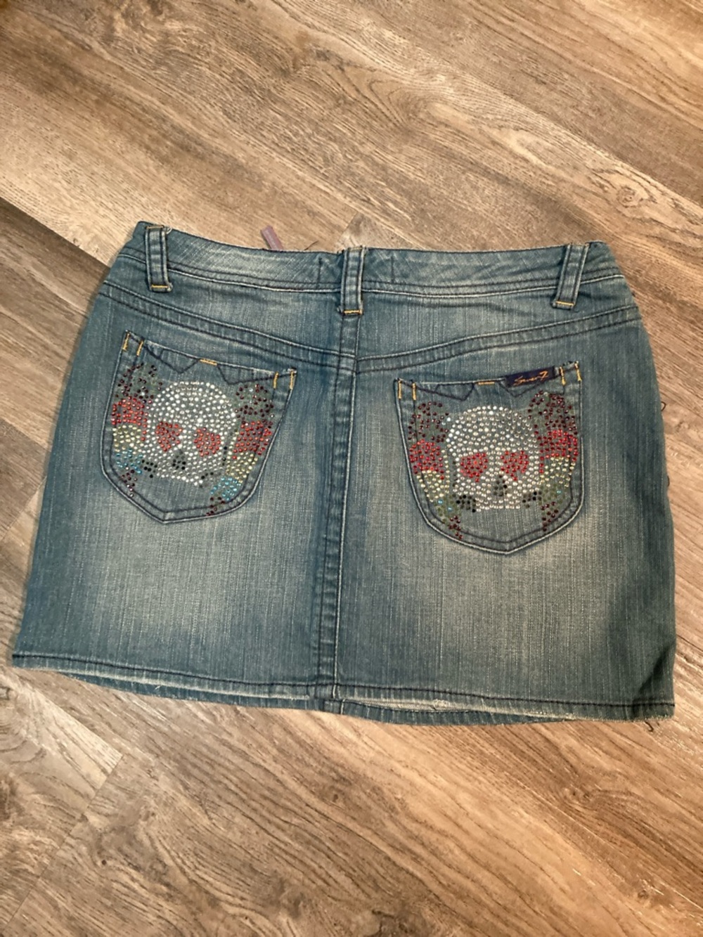 7 for all Mankind Skull Rhinestone Pocket Miniskirt